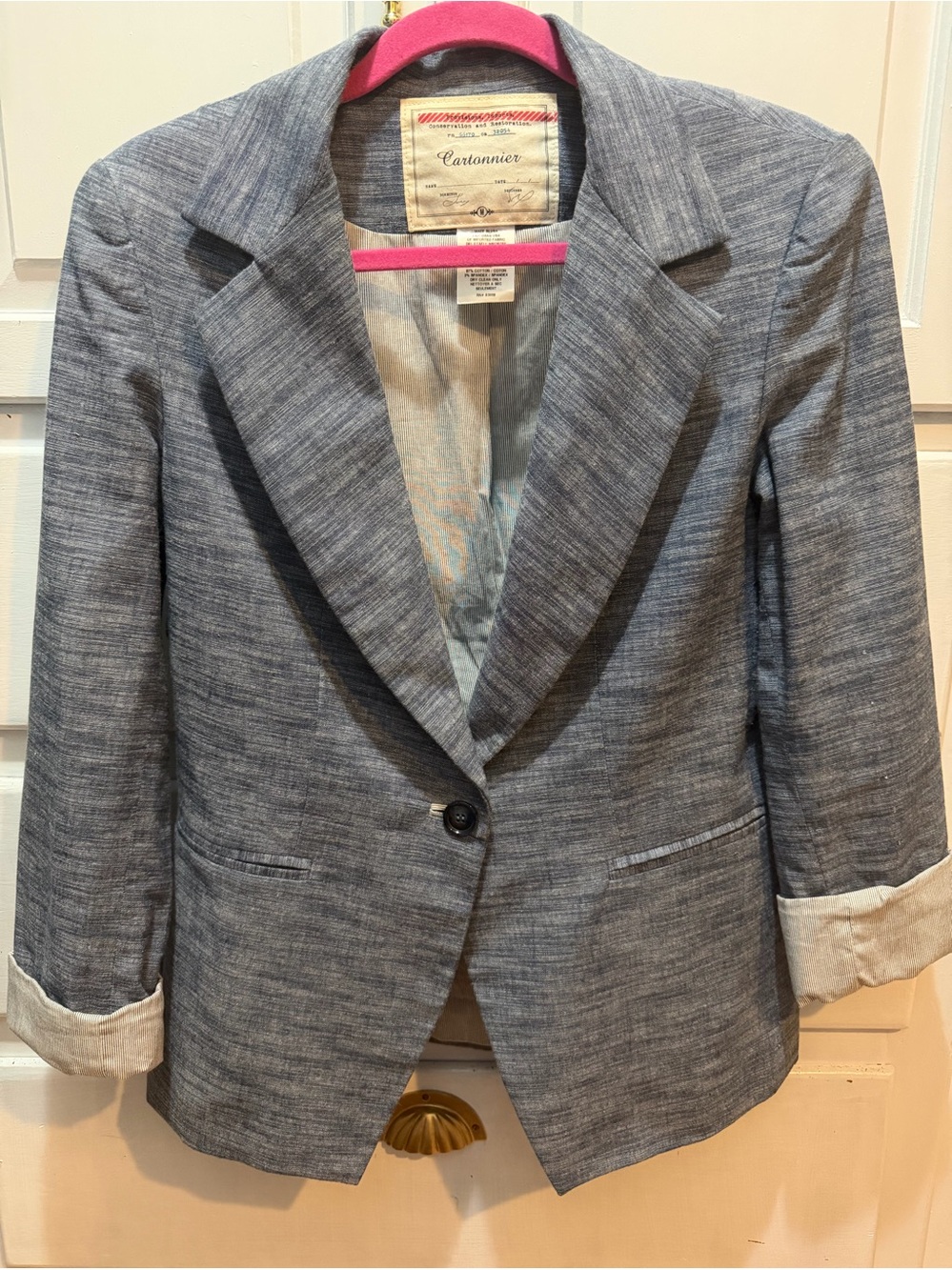 Anthropologie Cartonnier Chambray Denim Lined Blazer Jacket M